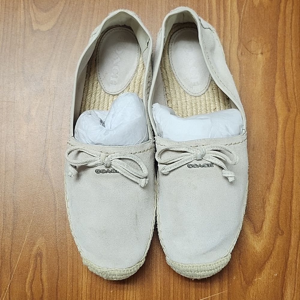 Coach Espadrilles Suede Cream Beige Rae Women's 6.5 /36.5 Platform Bow Orig $165